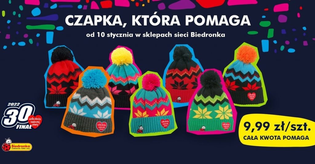 Od 10 stycznia można kupować czapki łączące logo Biedronki i serduszko WOŚP