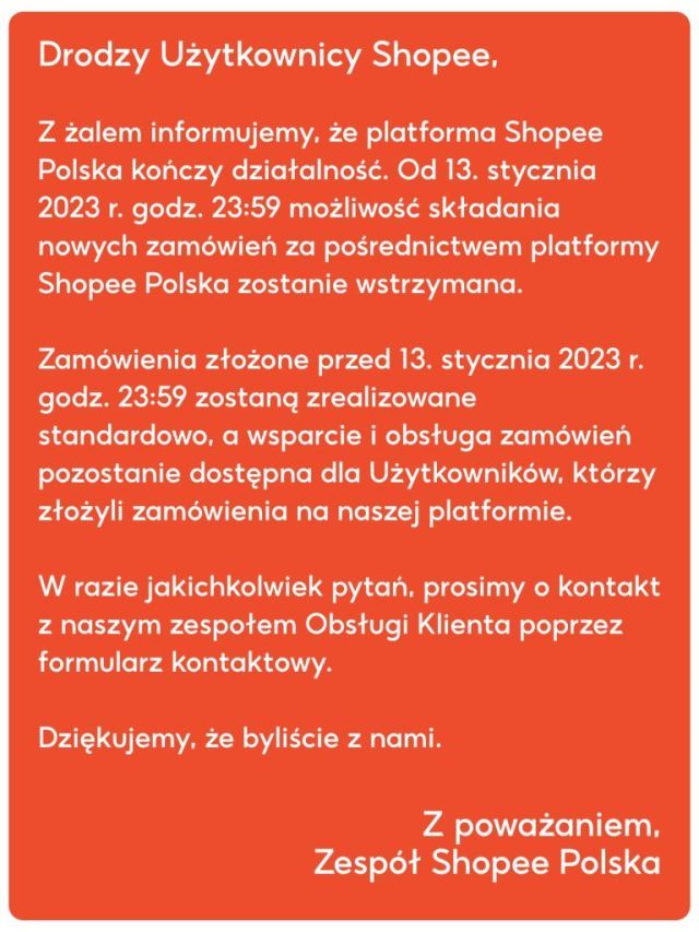Shopee kończy działalność w Polsce