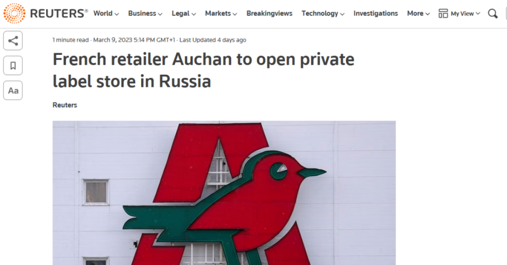 Reuters z informacją o otwieraniu nowych placówek w Rosji przez Auchan
